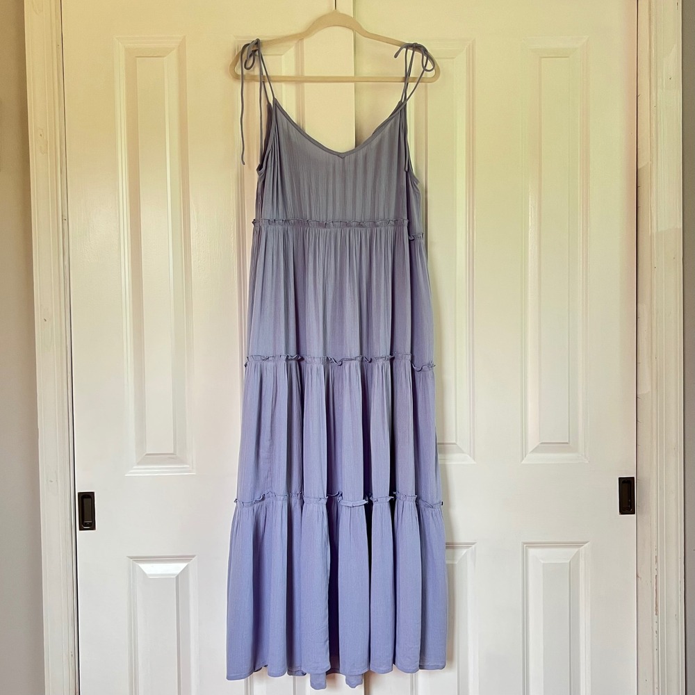 Salty Lemon Periwinkle Tiered Cottagecore Flowy Tie Strap Maxi Dress Size S/M